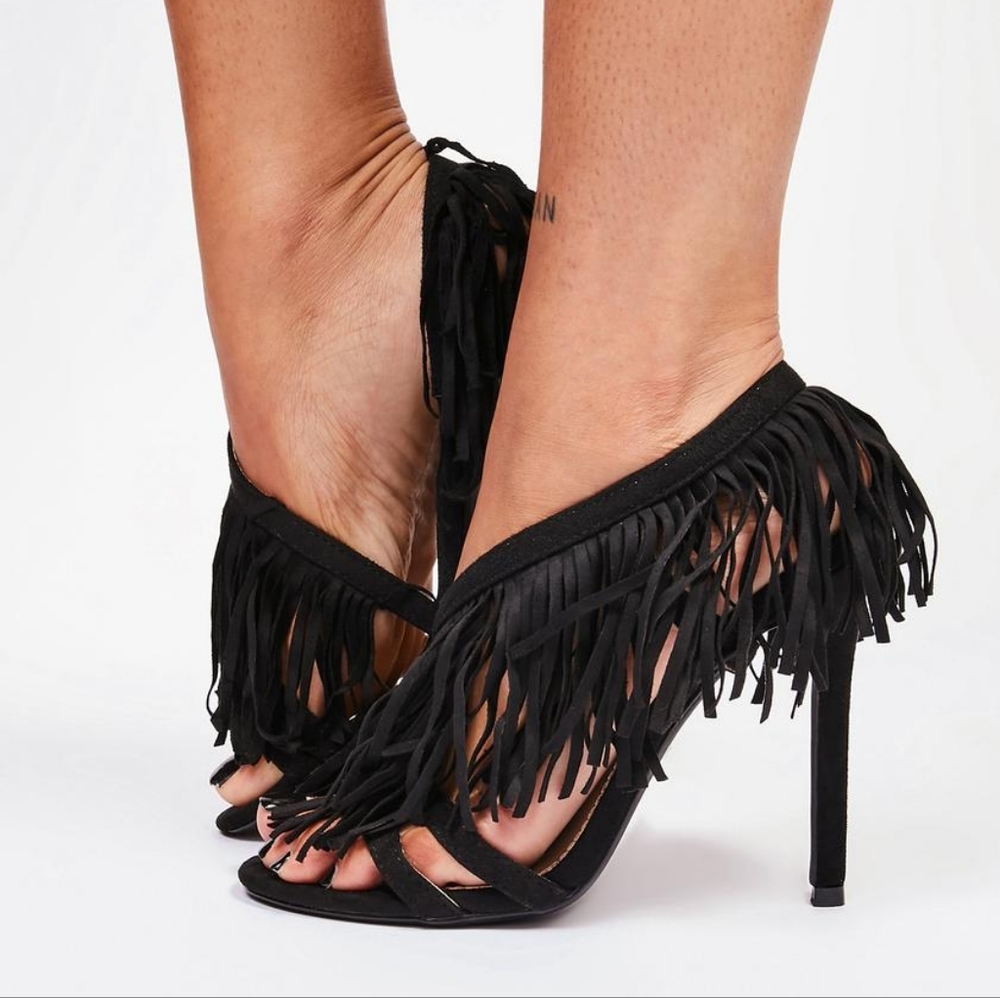 NIB | Lemon Drop by Privileged Black Fairbanks Fringe Heels | 8.5